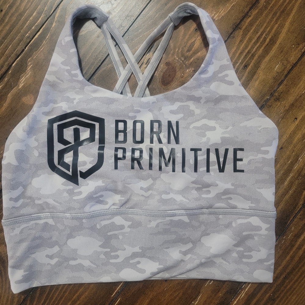 Born Primitive Crossfire sports bra, white camo, size M
